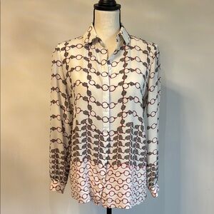 Cream Button Down Shirt with Notched Collar and Long Sleeves